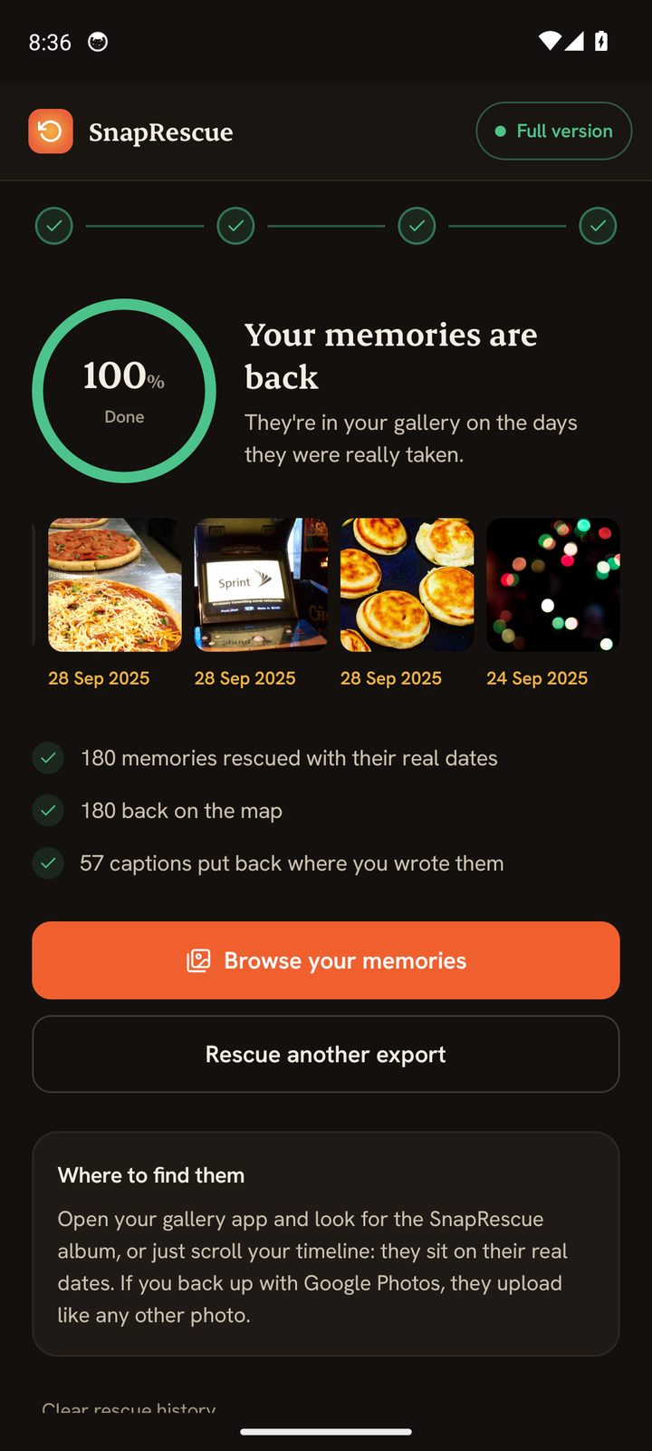 SnapRescue on an Android phone after a rescue